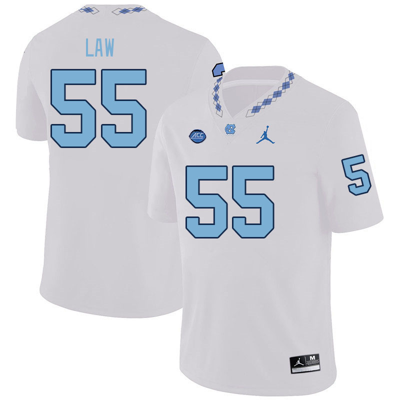 Men #55 Cade Law North Carolina Tar Heels College Football Jerseys Stitched Sale-White